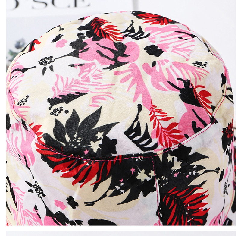 Fashion Rose Red Printed Double-sided Pleated Collapsible Basin Cap,Sun Hats