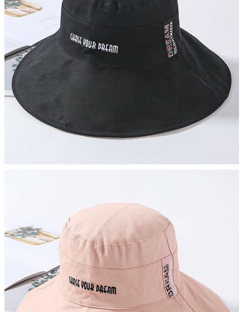 Fashion Black Cotton Cloth Embroidery Letter Double-sided Basin Cap,Sun Hats