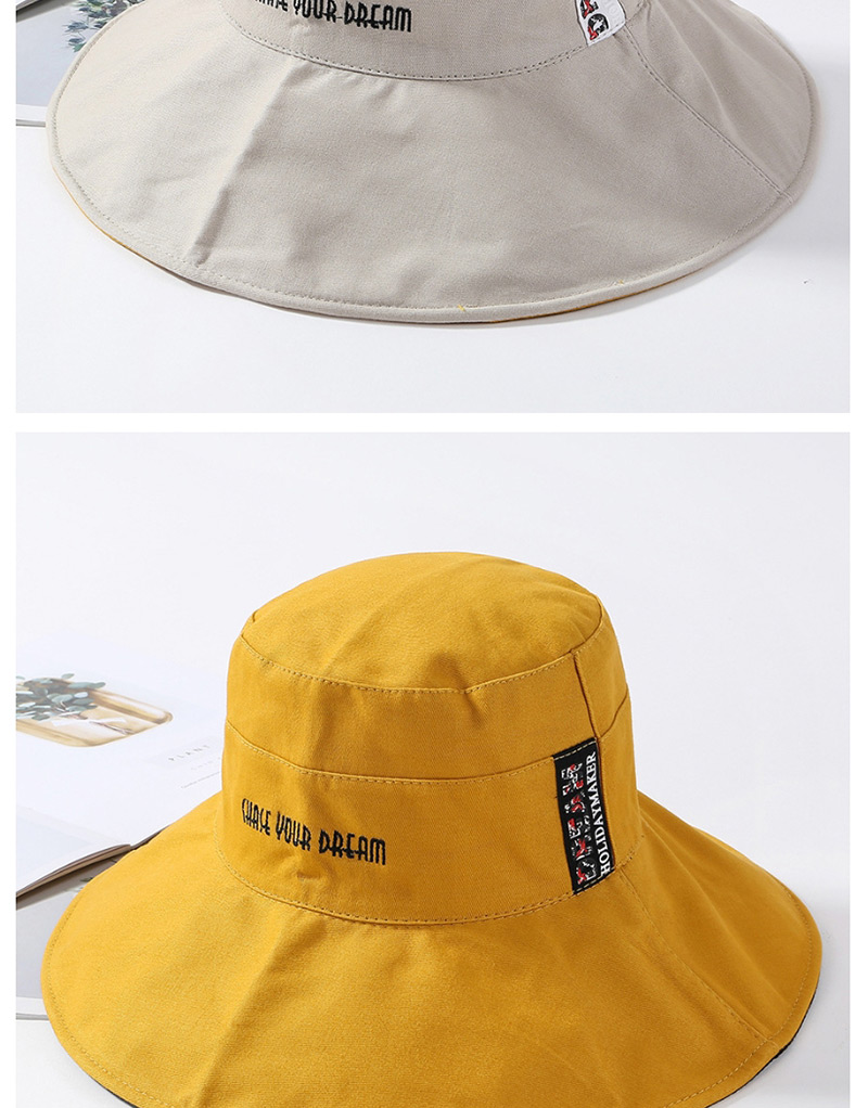 Fashion Khaki Cotton Cloth Embroidery Letter Double-sided Basin Cap,Sun Hats