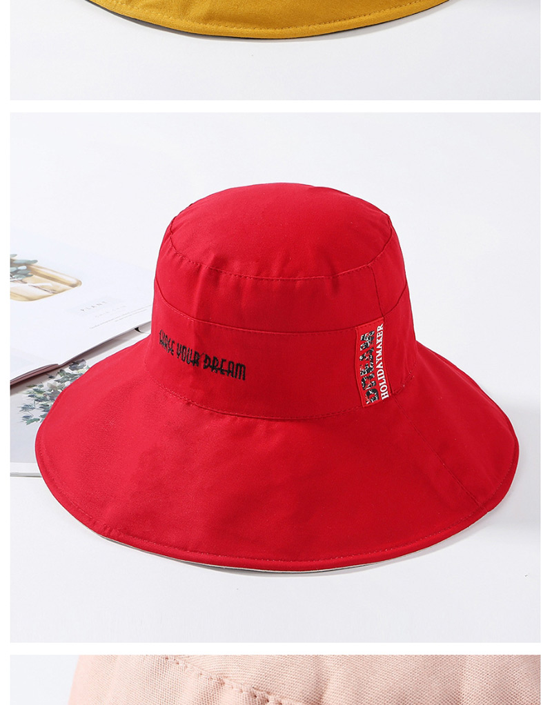 Fashion Pink Cotton Cloth Embroidery Letter Double-sided Basin Cap,Sun Hats