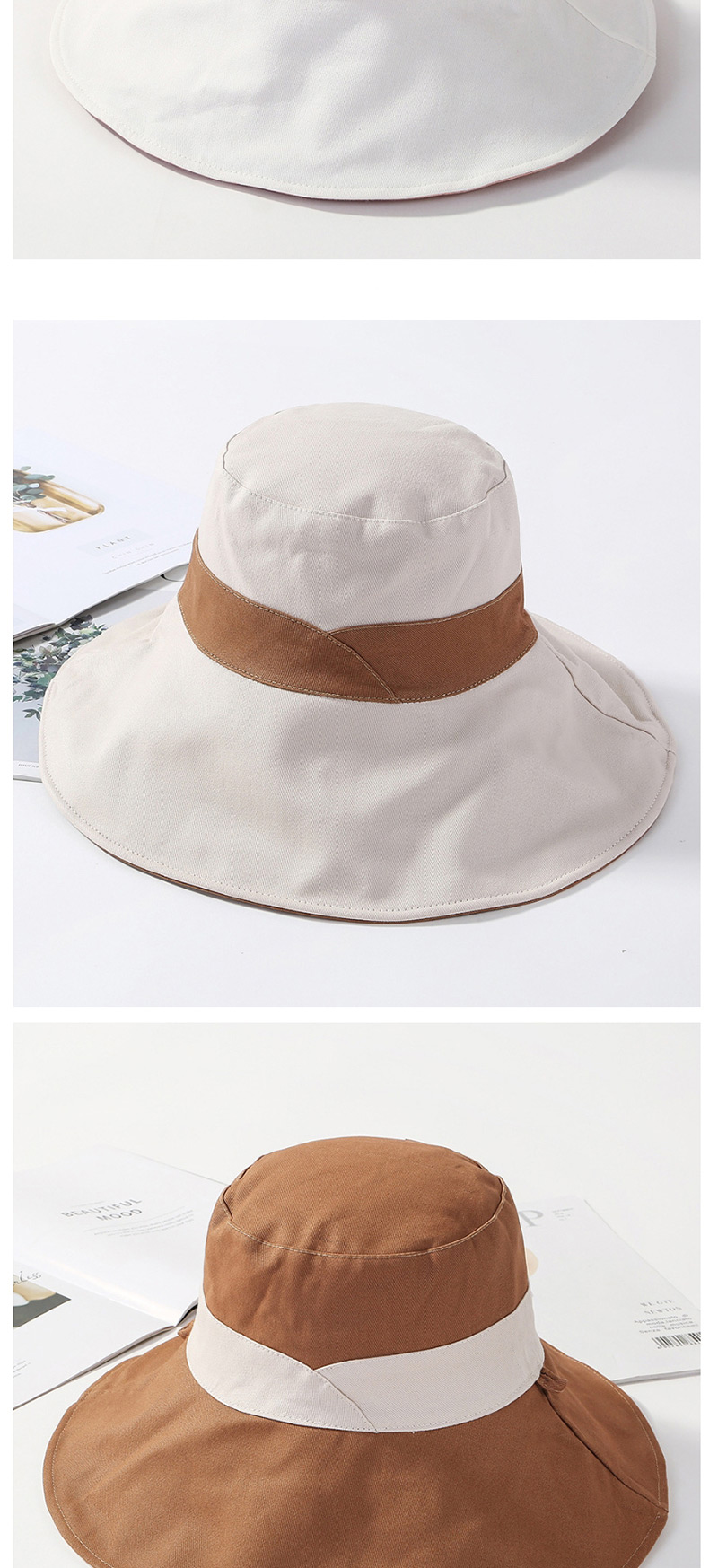 Fashion Beige Cotton Large Double-sided Color Matching Patch Fisherman Hat,Sun Hats