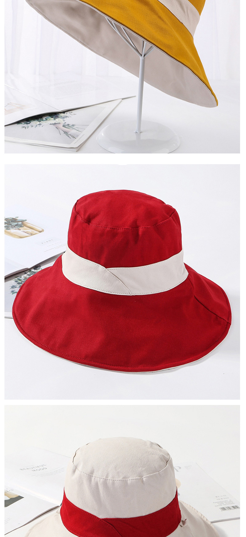 Fashion Red Cotton Large Double-sided Color Matching Patch Fisherman Hat,Sun Hats