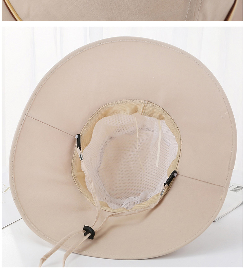 Fashion Beige Tethered Wooden Buckle Foldable Fisherman Hat,Sun Hats