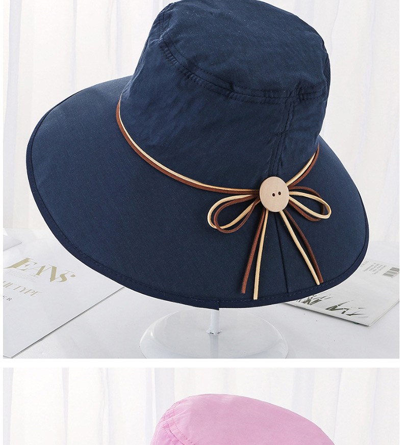 Fashion Navy Tethered Wooden Buckle Foldable Fisherman Hat,Sun Hats