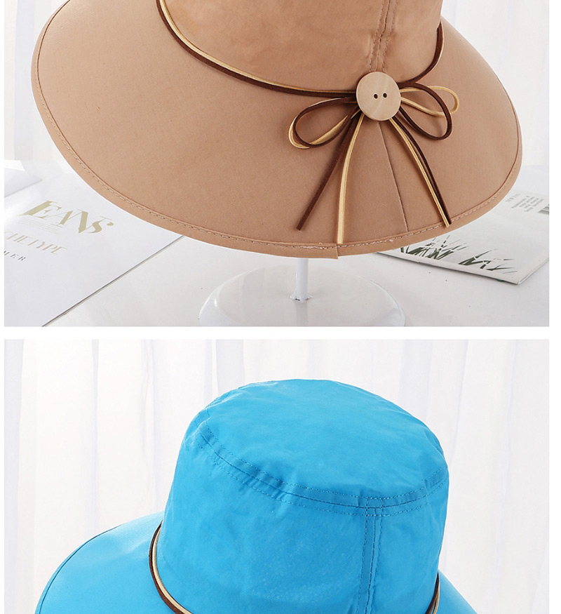 Fashion Navy Tethered Wooden Buckle Foldable Fisherman Hat,Sun Hats