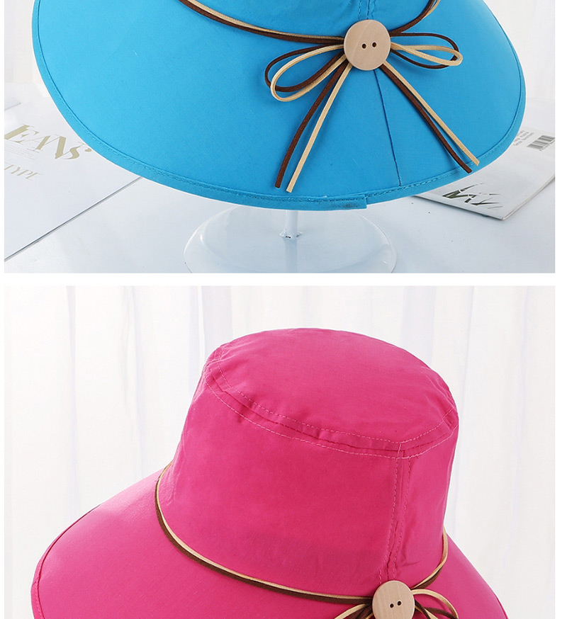 Fashion Blue Tethered Wooden Buckle Foldable Fisherman Hat,Sun Hats