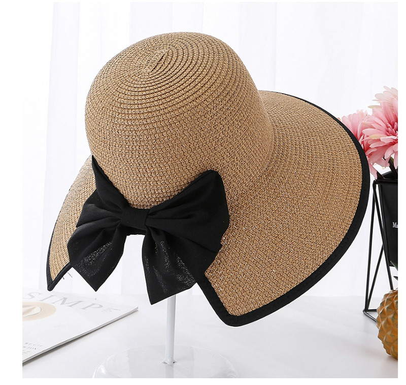 Fashion Light Brown Encrypted Edging Slit Bow Visor,Sun Hats