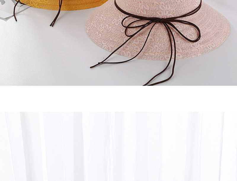 Fashion Mango Yellow Leather Rope Bow Double Layer Lace Basin Cap,Sun Hats