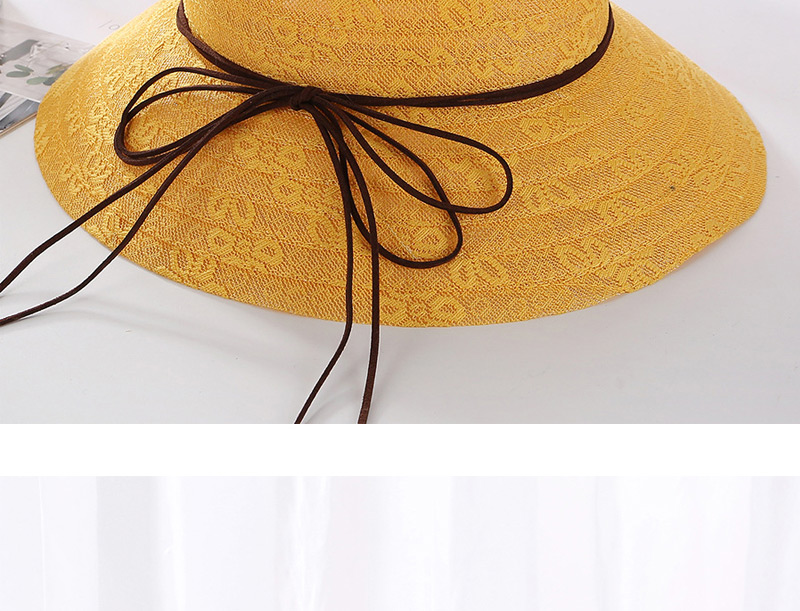 Fashion Navy Leather Rope Bow Double Layer Lace Basin Cap,Sun Hats
