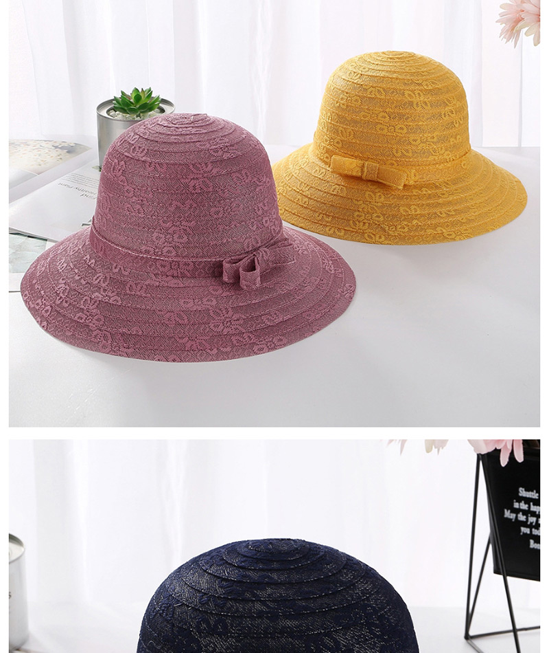Fashion Navy Lace Bow With Large Straw Hat,Sun Hats