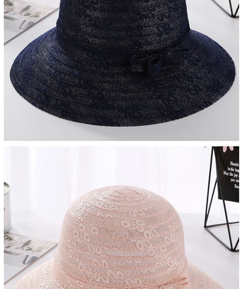 Fashion Navy Lace Bow With Large Straw Hat,Sun Hats
