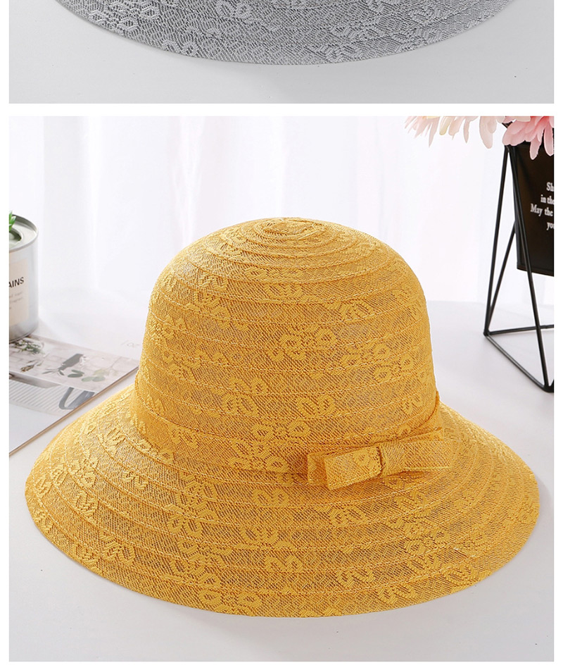 Fashion Yellow Lace Bow With Large Straw Hat,Sun Hats