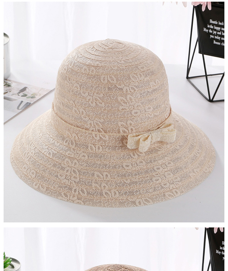 Fashion Light Brown Lace Bow With Large Straw Hat,Sun Hats