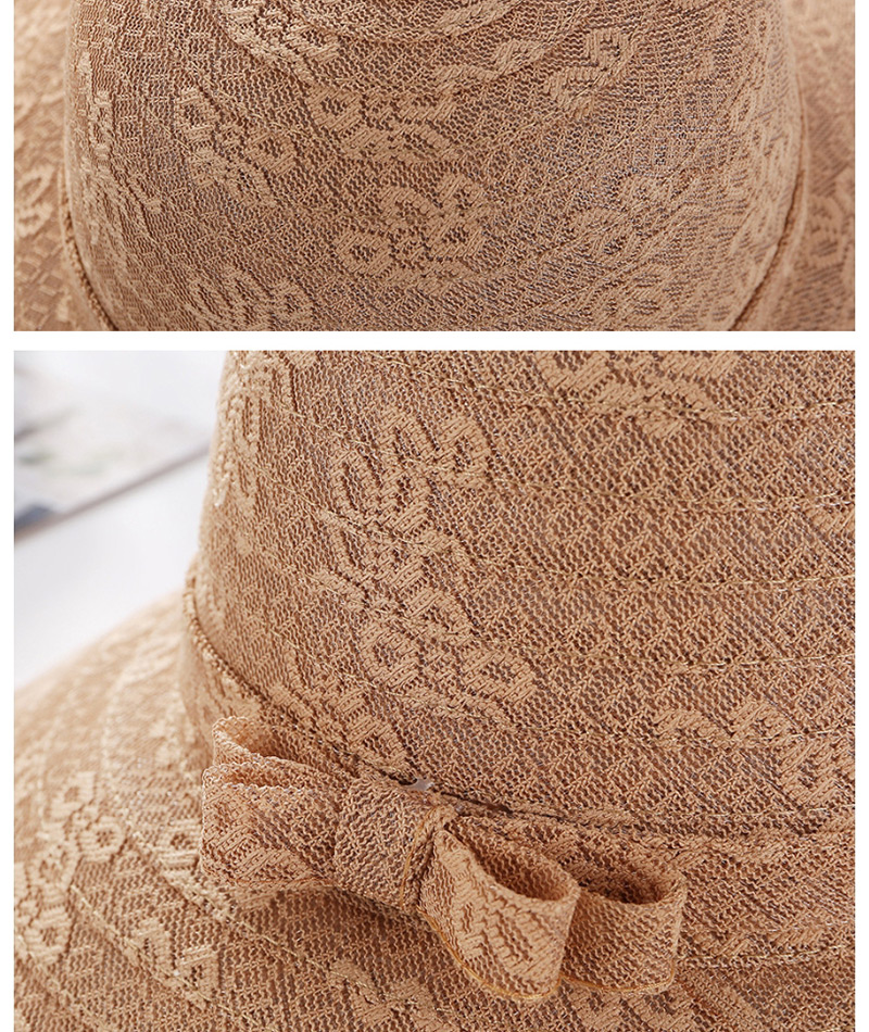 Fashion Light Brown Lace Bow With Large Straw Hat,Sun Hats