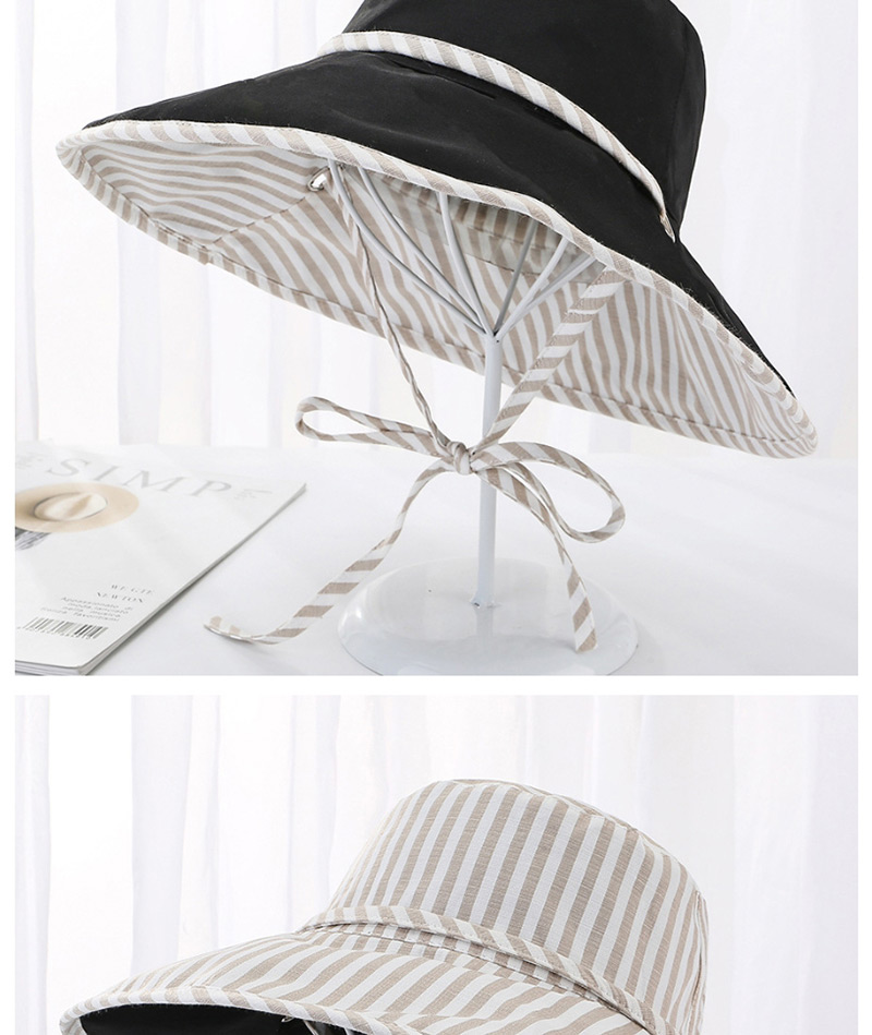 Fashion Khaki Double-sided Cotton Full-length Striped Tether Sun Hat,Sun Hats
