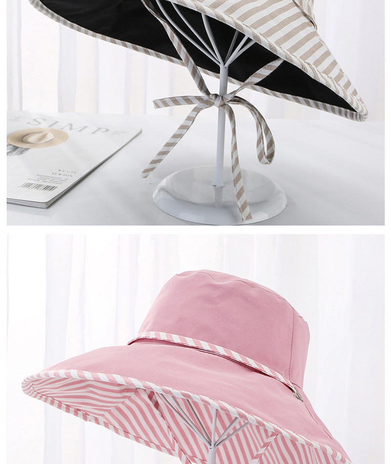 Fashion Yellow Double-sided Cotton Full-length Striped Tether Sun Hat,Sun Hats