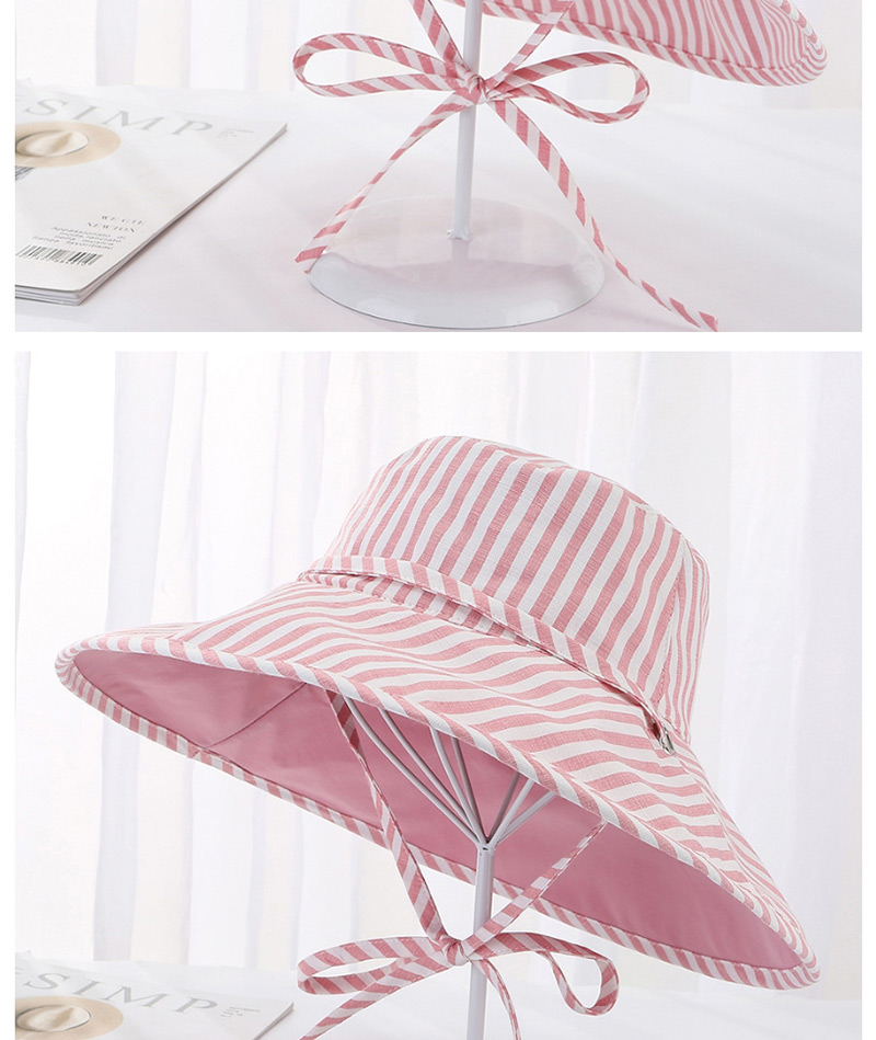 Fashion Pink Double-sided Cotton Full-length Striped Tether Sun Hat,Sun Hats