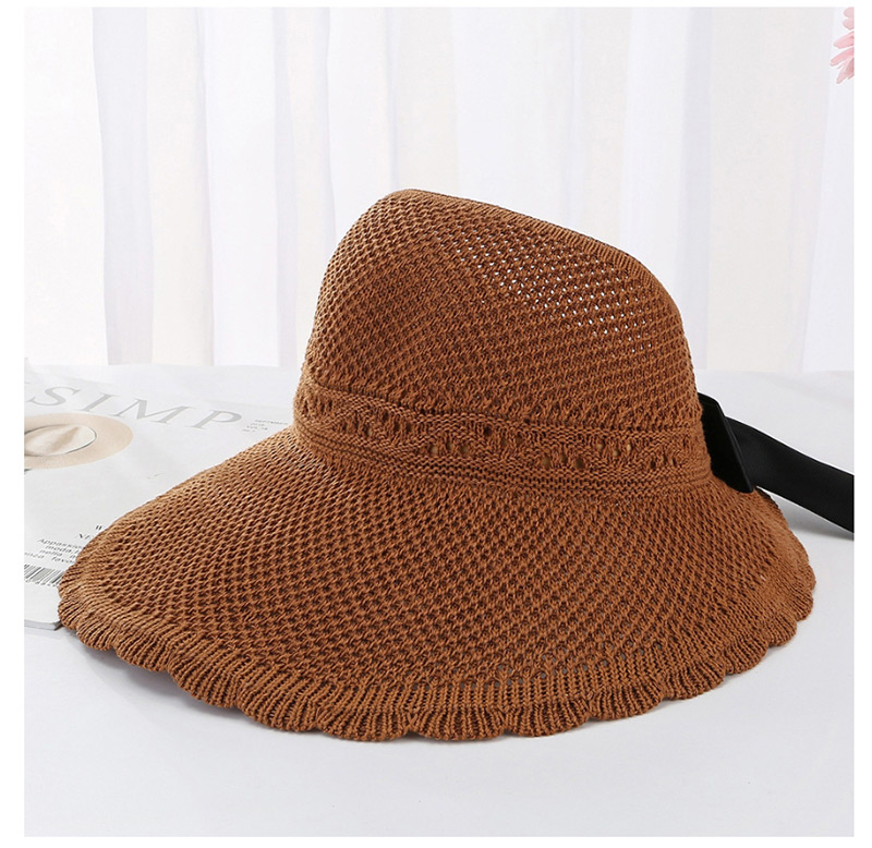 Fashion Khaki Bow Knit Empty Top Visor,Sun Hats