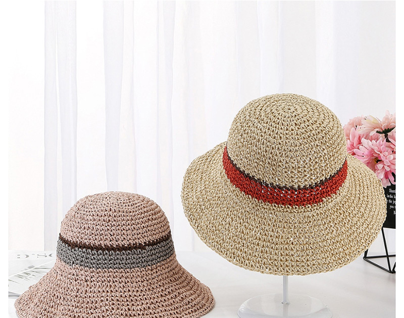 Fashion Pink Hand Hook Color Matching Straw Hat,Sun Hats