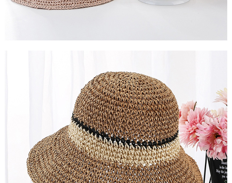 Fashion Light Brown Hand Hook Color Matching Straw Hat,Sun Hats