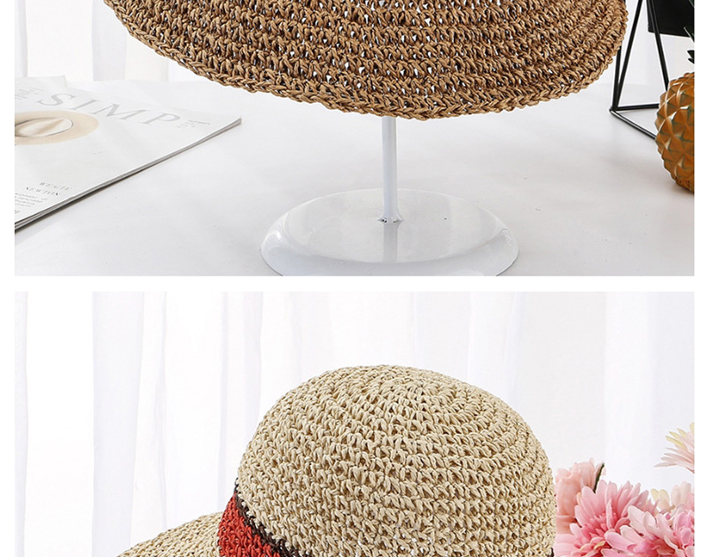 Fashion Beige Hand Hook Color Matching Straw Hat,Sun Hats