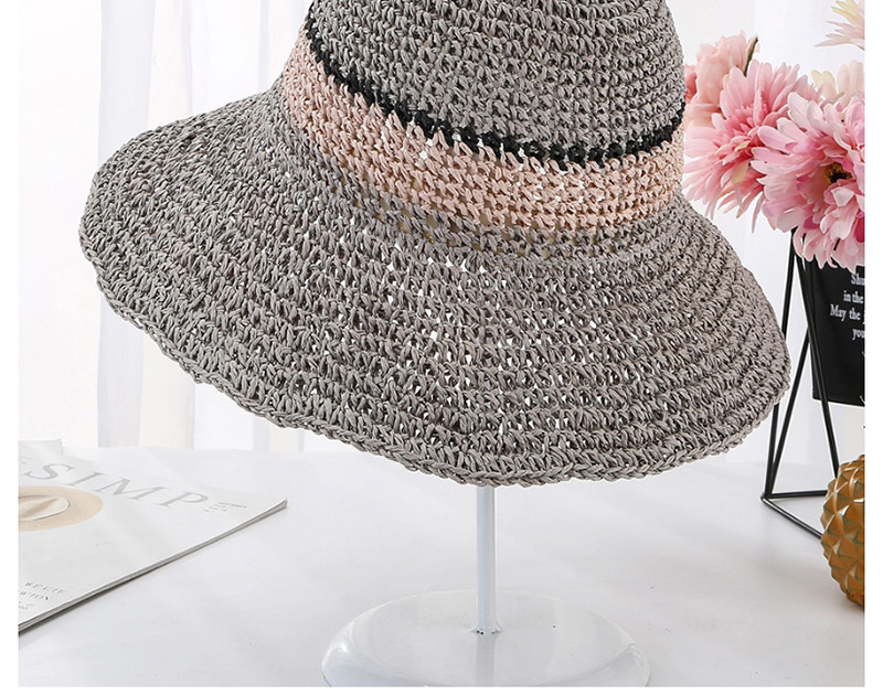 Fashion Gray Hand Hook Color Matching Straw Hat,Sun Hats
