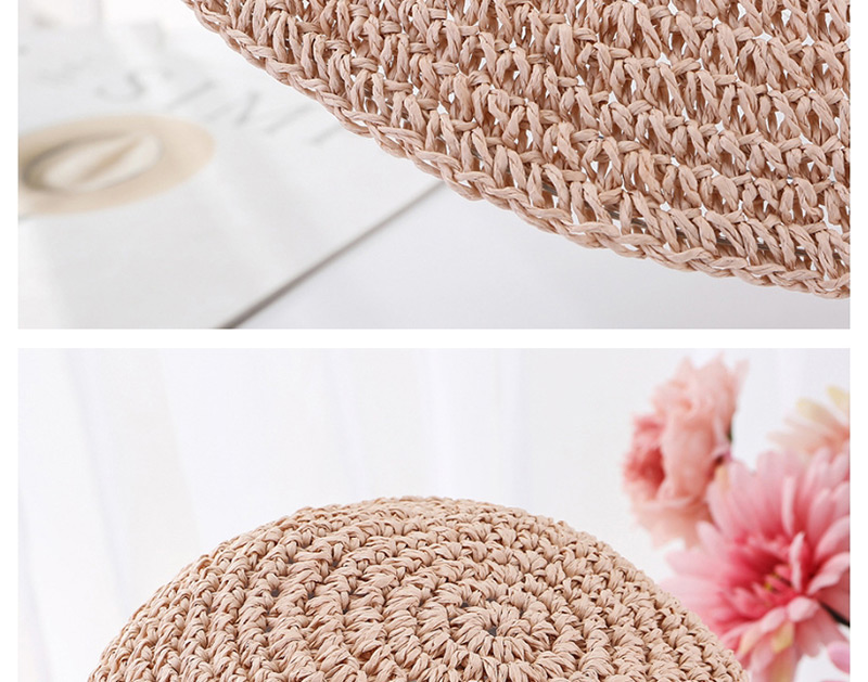 Fashion Light Brown Hand Hook Color Matching Straw Hat,Sun Hats