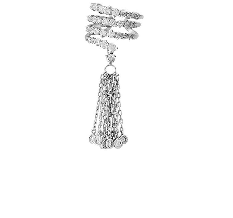 Fashion A Silver Copper Zircon Micro-set Tassel Opening Ring,Rings