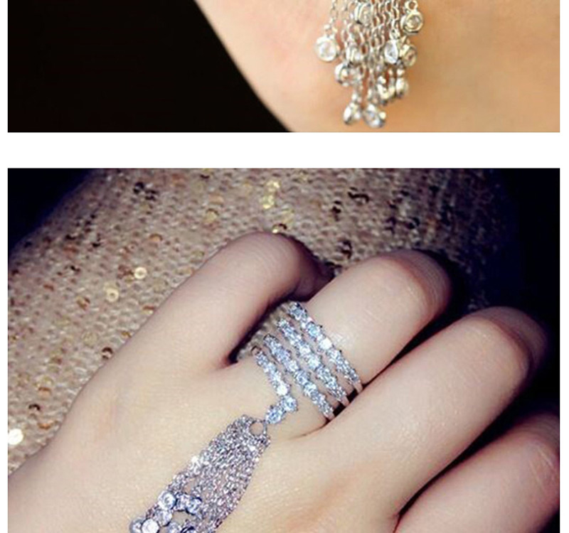 Fashion A Silver Copper Zircon Micro-set Tassel Opening Ring,Rings