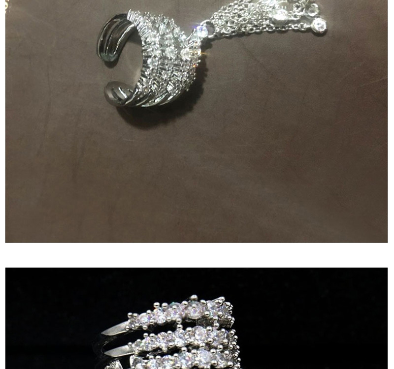 Fashion B Silver Copper Zircon Micro-set Tassel Opening Ring,Rings