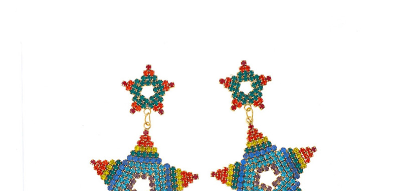 Fashion Color  Silver Pin Five-pointed Star Diamond Earrings,Drop Earrings