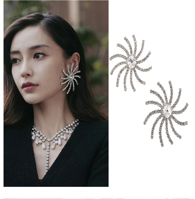 Fashion Silver Radiation Sun Flower Flash Diamond  Silver Needle Earrings,Stud Earrings