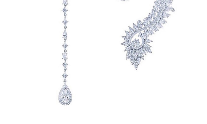 Fashion Silver Irregular Crystal Studded Zircon Tassel Asymmetrical Ear Hook,Stud Earrings