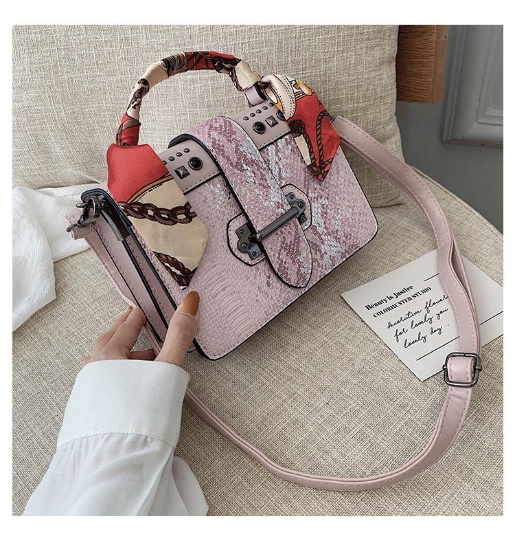 Fashion Pink Scarf Belt Buckle Shoulder Crossbody Tote,Handbags