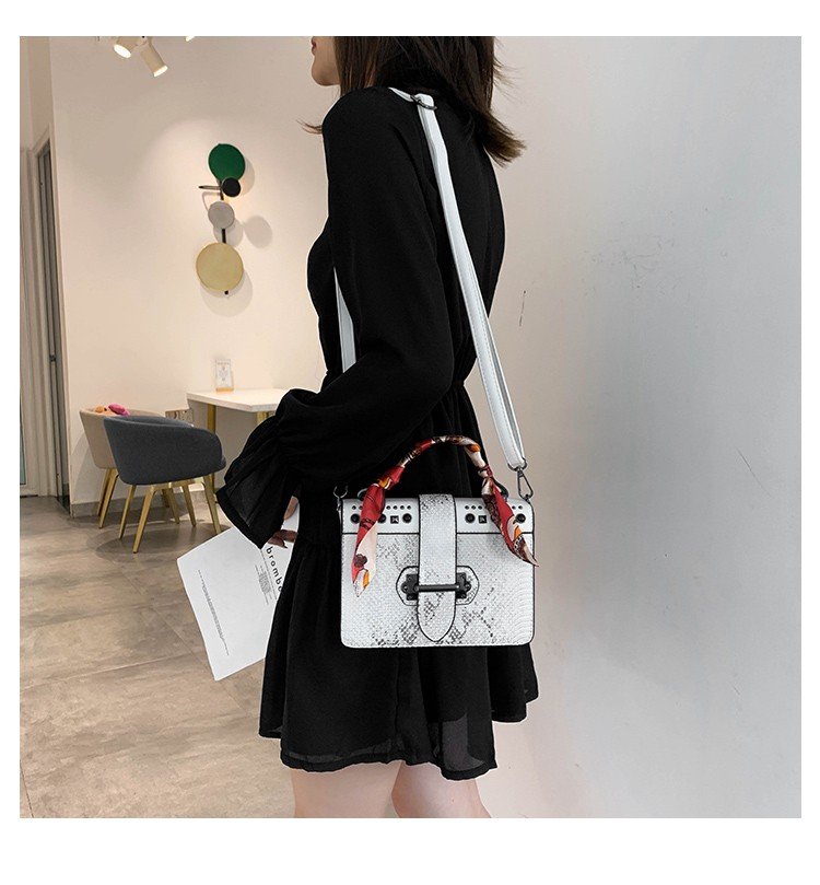 Fashion White Scarf Belt Buckle Shoulder Crossbody Tote,Handbags