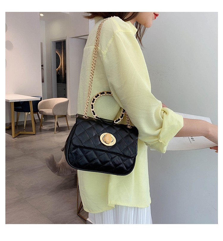 Fashion Black Ring Chain Shoulder Messenger Handbag,Handbags