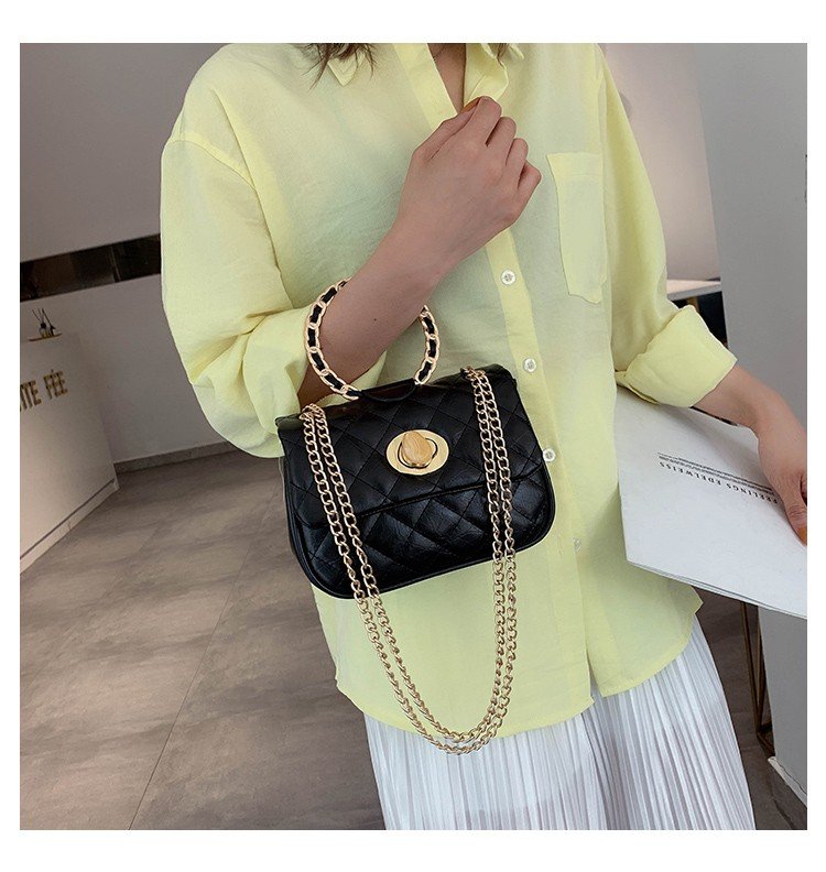 Fashion Black Ring Chain Shoulder Messenger Handbag,Handbags