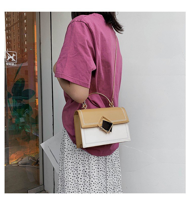 Fashion Black Splicing Geometric Square Buckle One Shoulder Slung Handbag,Handbags