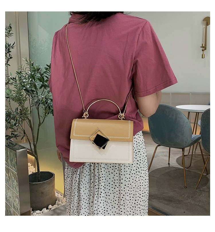 Fashion White Splicing Geometric Square Buckle One Shoulder Slung Handbag,Handbags