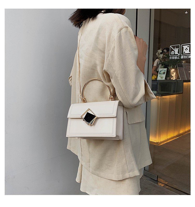 Fashion White Splicing Geometric Square Buckle One Shoulder Slung Handbag,Handbags