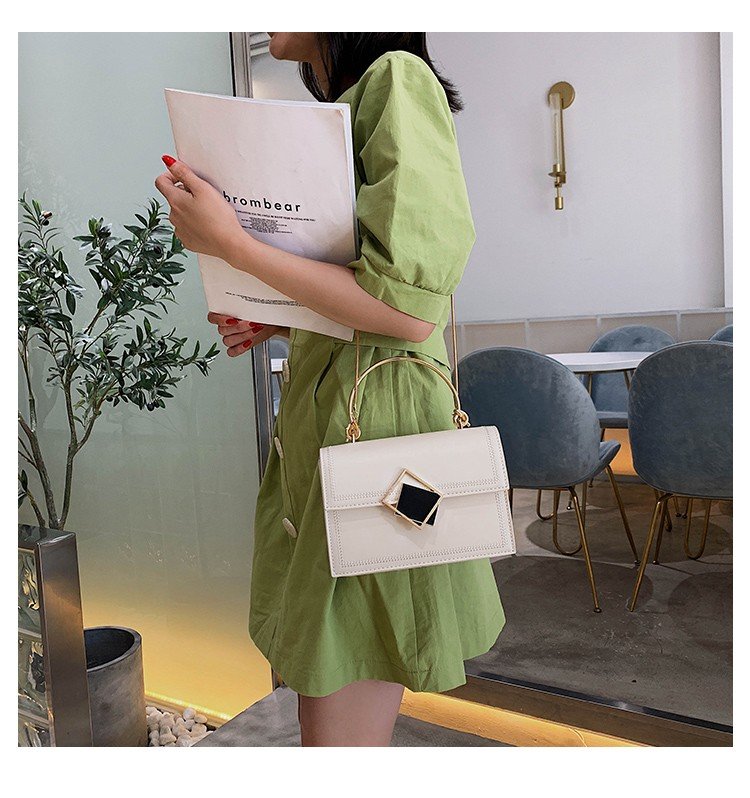 Fashion Yellow Splicing Geometric Square Buckle One Shoulder Slung Handbag,Handbags