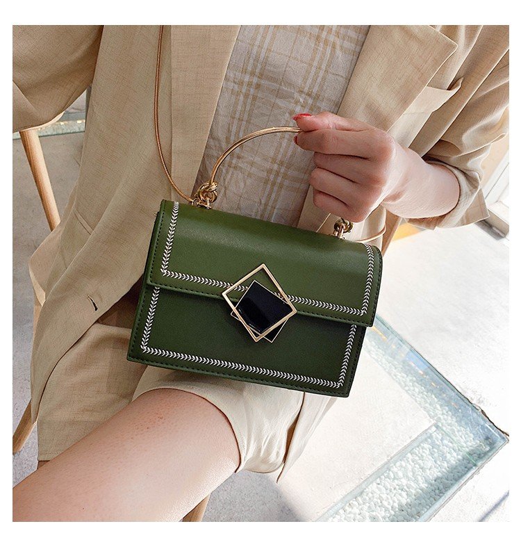 Fashion Green Splicing Geometric Square Buckle One Shoulder Slung Handbag,Handbags