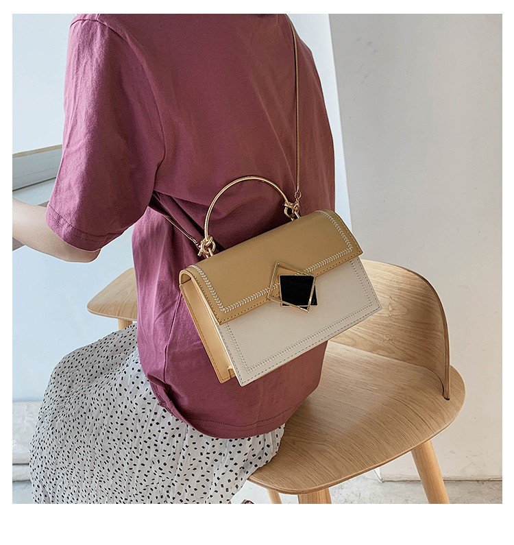 Fashion Black Splicing Geometric Square Buckle One Shoulder Slung Handbag,Handbags