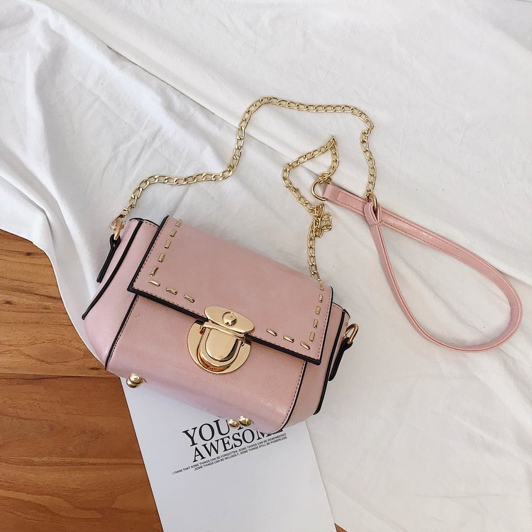 Fashion White Rivet Lock Single Shoulder Messenger Bag,Shoulder bags
