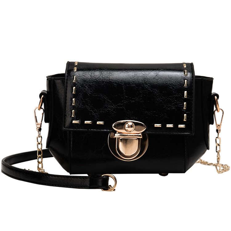 Fashion Black Rivet Lock Single Shoulder Messenger Bag,Shoulder bags
