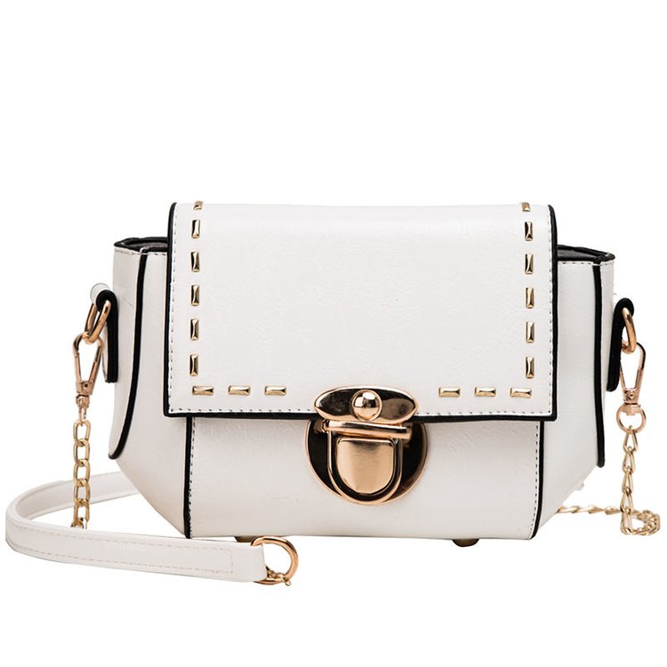 Fashion White Rivet Lock Single Shoulder Messenger Bag,Shoulder bags
