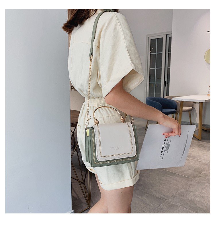 Fashion Sky Blue Contrast Stitching Shoulder-slung Tote,Handbags
