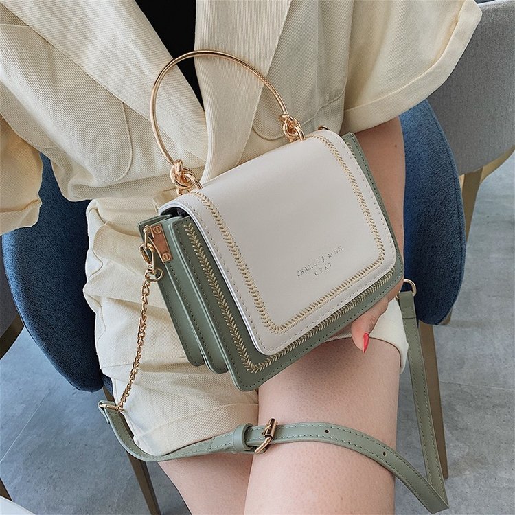 Fashion Green Contrast Stitching Shoulder-slung Tote,Handbags