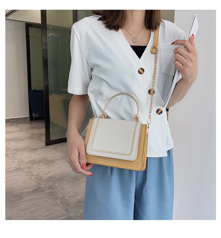 Fashion Yellow Contrast Stitching Shoulder-slung Tote,Handbags