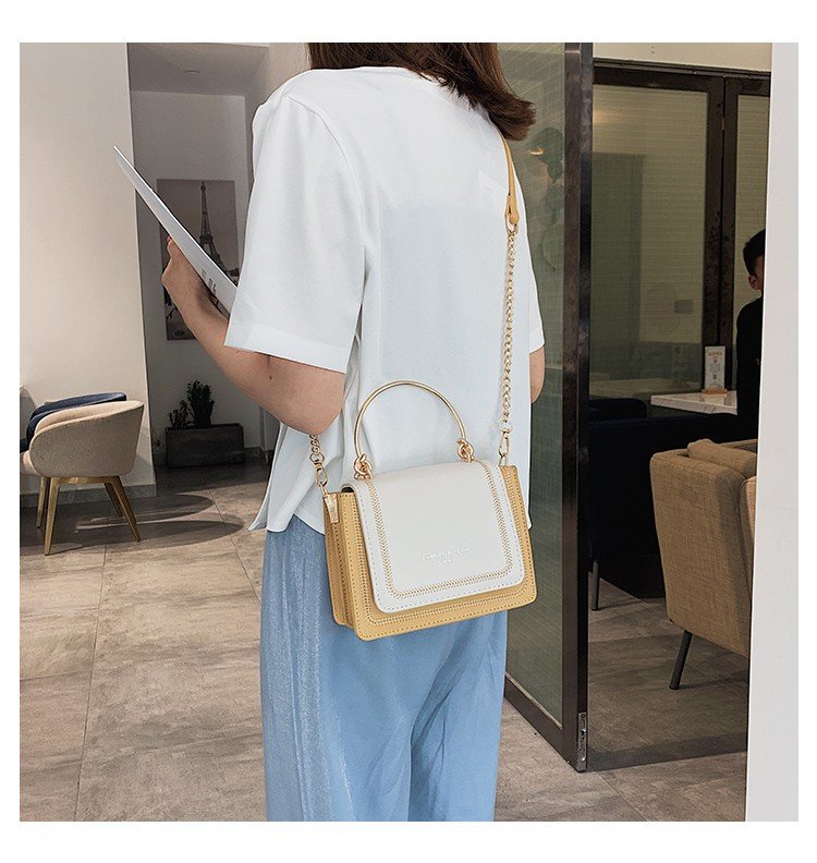 Fashion Sky Blue Contrast Stitching Shoulder-slung Tote,Handbags